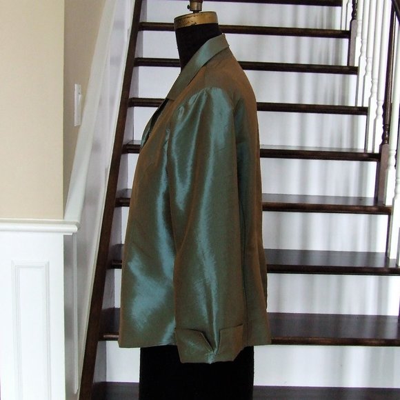 Green Gray Taffeta Blouse T-Shirt Top Formal and Casual - Picture 2 of 8